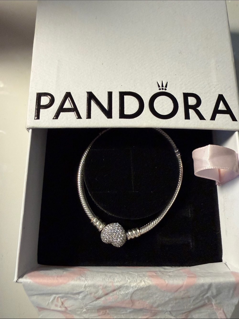 Pandora Silver Bracelet with Sparkling Pavé Heart Charm